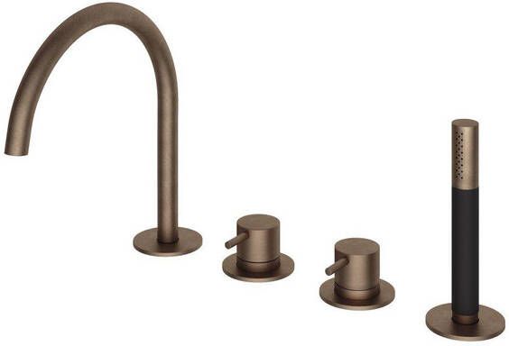 Hotbath Cobber Badrandcombinatie met draaibare mengkraan 2 functies omstel en handdouche Living Colours Verouderd messing CB073AB