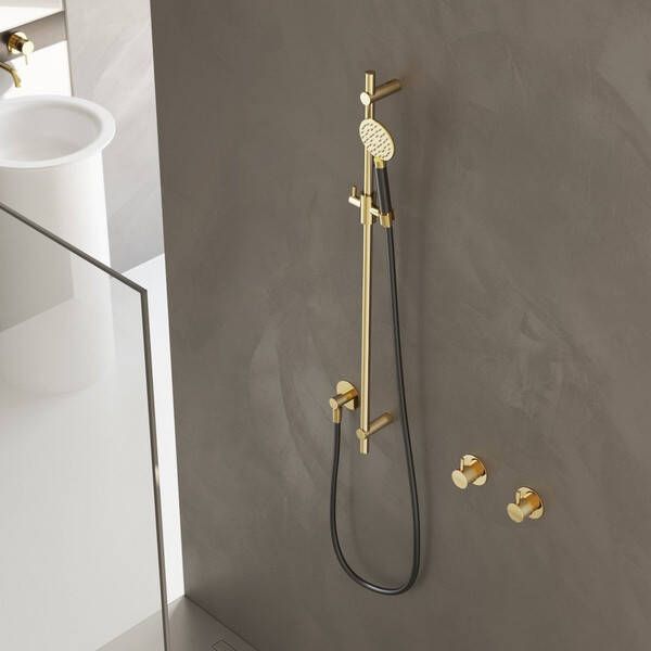 Hotbath Cobber glijstang 90cm met wandaansluitbocht 150cm doucheslang en ronde handdouche Rose goud glans M308RG