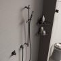 Hotbath Cobber glijstang 90cm met wandaansluitbocht 150cm doucheslang en staafhanddouche messing verouderd verweerd M307AB - Thumbnail 2