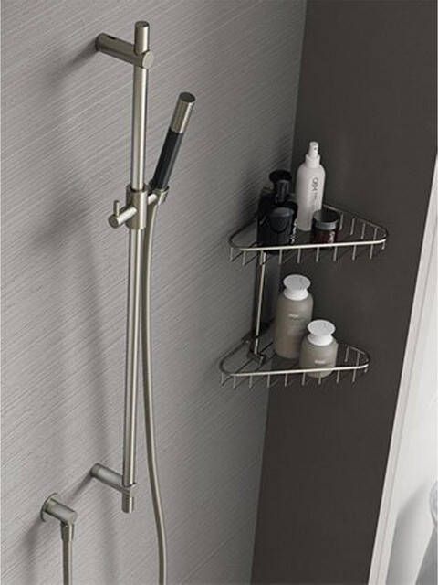 Hotbath Cobber glijstang 90cm met wandaansluitbocht 150cm doucheslang en staafhanddouche messing geborsteld M307BB