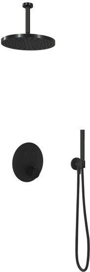 Hotbath Cobber IBS 22 inbouw doucheset mat zwart met staafhanddouche 30cm hoofddouche met plafondbuis 15cm wandsteun met uitlaat
