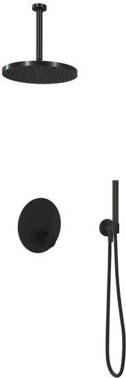 Hotbath Cobber IBS 22 inbouw doucheset mat zwart met staafhanddouche 30cm hoofddouche met plafondbuis 30cm wandsteun met uitlaat