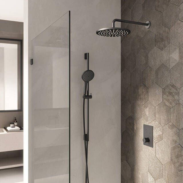 Hotbath Cobber IBS 23 inbouw doucheset geborsteld nikkel met ronde 3 standen handdouche 20cm hoofddouche met wandarm glijstang met uitlaat