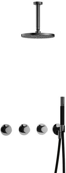 Hotbath Cobber IBS70 Regendoucheset inbouw 15cm plafondarm 20cm ronde hoofddouche staafhanddouche zwart chroom IBS70BK2