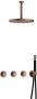 Hotbath Cobber complete thermostatische douche inbouwset cobber 70 met 2 stopkranen met plafondbuis 15 cm en 30 cm hoofddouche geborsteld koper pvd - Thumbnail 1