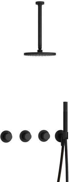 Hotbath Cobber IBS70 Regendoucheset inbouw 30cm plafondarm 20cm ronde hoofddouche staafhanddouche mat zwart IBS70BL3