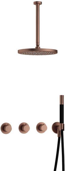 Hotbath Cobber complete thermostatische douche inbouwset cobber 70 met 2 stopkranen met plafondbuis 30 cm en 30 cm hoofddouche geborsteld koper pvd