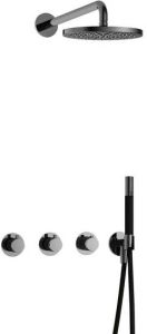 Hotbath Cobber IBS70 Regendoucheset inbouw 38.5cm wandarm 20cm ronde hoofddouche staafhanddouche zwart chroom IBS70BK