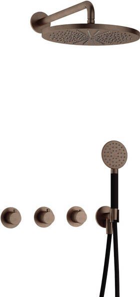 Hotbath Cobber complete thermostatische douche inbouwset cobber 70 met 2 stopkranen met ronde handdouche en 30 cm hoofddouche verouderd messing