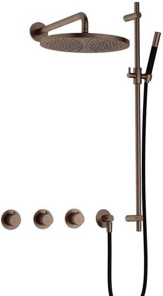 Hotbath Cobber complete thermostatische douche inbouwset cobber 70 met 2 stopkranen met 30 cm hoofddouche en glijstang verouderd messing