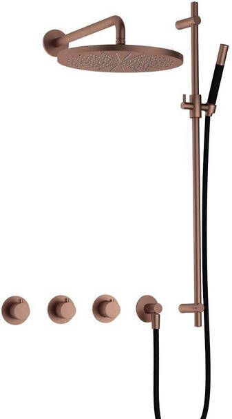 Hotbath Cobber complete thermostatische douche inbouwset cobber 70 met 2 stopkranen met 30 cm hoofddouche en glijstang geborsteld koper pvd