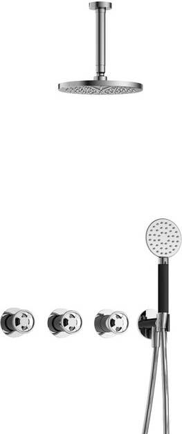 Hotbath Cobber @work complete thermostatische douche inbouwset met 2 stopkranen en ronde handdouche en plafondbuis 15 cm chroom