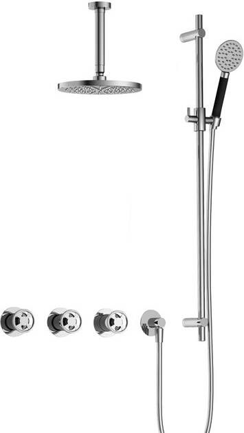 Hotbath Cobber @work complete thermostatische douche inbouwset met 2 stopkranen en ronde handdouche plafondbuis 15 cm en glijstang chroom