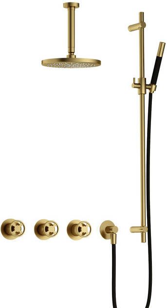 Hotbath Cobber IBSW70 Regendoucheset inbouw 15cm plafondarm 20cm ronde hoofddouche staafhanddouche glijstang Geborsteld messing PVD IBSW70BBP27