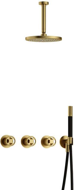 Hotbath Cobber IBSW70 Regendoucheset inbouw 15cm plafondarm 20cm ronde hoofddouche staafhanddouche Geborsteld messing PVD IBSW70BBP2