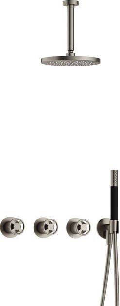 Hotbath Cobber IBSW70 Regendoucheset inbouw 15cm plafondarm 20cm ronde hoofddouche staafhanddouche Geborsteld nikkel IBSW70GN2