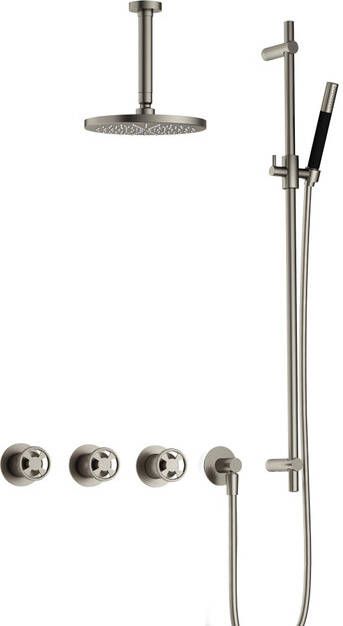 Hotbath Cobber IBSW70 Regendoucheset inbouw 15cm plafondarm 20cm ronde hoofddouche staafhanddouche glijstang Geborsteld nikkel IBSW70GN27