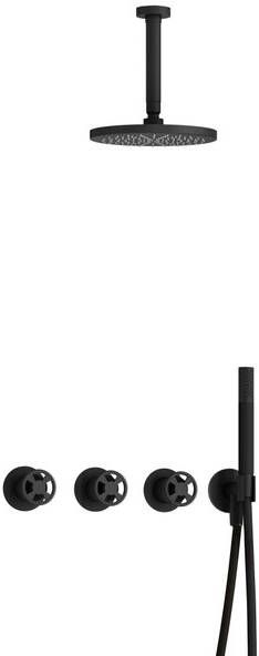 Hotbath Cobber IBSW70 Regendoucheset inbouw 15cm plafondarm 20cm ronde hoofddouche staafhanddouche mat zwart IBSW70BL2