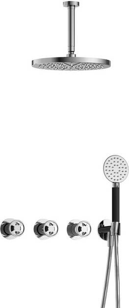 Hotbath Cobber @work complete thermostatische douche inbouwset met 2 stopkranen en ronde handdouche plafondbuis 15 cm en m106 chroom