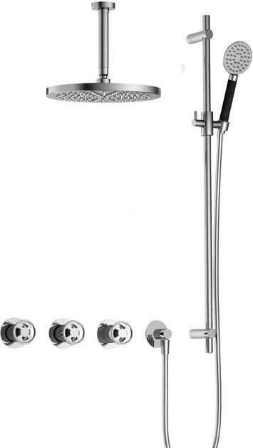 Hotbath Cobber @work complete thermostatische douche inbouwset met 2 stopkranen en ronde handdouche plafondbuis 15 cm m106 en glijstang chroom