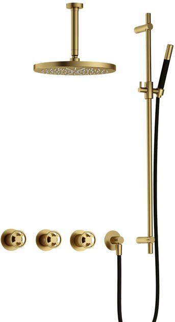 Hotbath Cobber IBSW70 Regendoucheset inbouw 15cm plafondarm 30cm ronde hoofddouche staafhanddouche glijstang Geborsteld messing PVD IBSW70BBP257