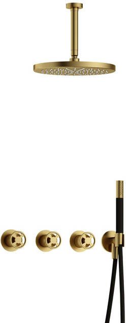 Hotbath Cobber IBSW70 Regendoucheset inbouw 15cm plafondarm 30cm ronde hoofddouche staafhanddouche Geborsteld messing PVD IBSW70BBP25