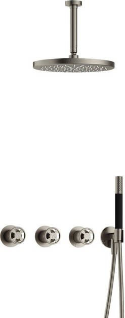Hotbath Cobber IBSW70 Regendoucheset inbouw 15cm plafondarm 30cm ronde hoofddouche staafhanddouche Geborsteld nikkel IBSW70GN25