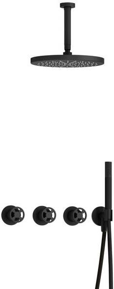 Hotbath Cobber IBSW70 Regendoucheset inbouw 15cm plafondarm 30cm ronde hoofddouche staafhanddouche mat zwart IBSW70BL25