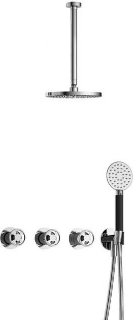 Hotbath Cobber @work complete thermostatische douche inbouwset met 2 stopkranen en ronde handdouche en plafondbuis 30 cm chroom
