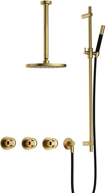 Hotbath Cobber IBSW70 Regendoucheset inbouw 30cm plafondarm 20cm ronde hoofddouche staafhanddouche glijstang Geborsteld messing PVD IBSW70BBP37
