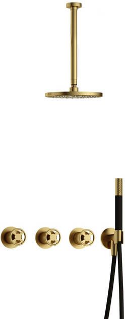 Hotbath Cobber IBSW70 Regendoucheset inbouw 30cm plafondarm 20cm ronde hoofddouche staafhanddouche Geborsteld messing PVD IBSW70BBP3