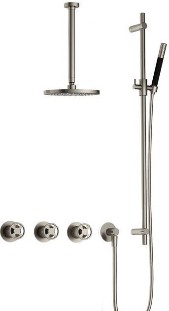 Hotbath Cobber IBSW70 Regendoucheset inbouw 30cm plafondarm 20cm ronde hoofddouche staafhanddouche glijstang Geborsteld nikkel IBSW70GN37