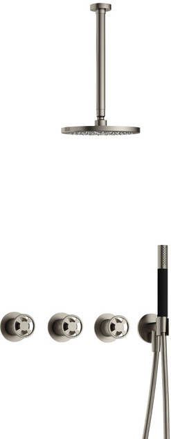 Hotbath Cobber IBSW70 Regendoucheset inbouw 30cm plafondarm 20cm ronde hoofddouche staafhanddouche Geborsteld nikkel IBSW70GN3