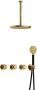 Hotbath Cobber @work complete thermostatische douche inbouwset met 2 stopkranen en ronde handdouche plafondbuis 30 cm en m106 geborsteld messing pvd - Thumbnail 1