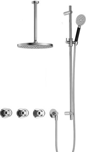Hotbath Cobber @work complete thermostatische douche inbouwset met 2 stopkranen en ronde handdouche plafondbuis 30 cm m106 en glijstang chroom