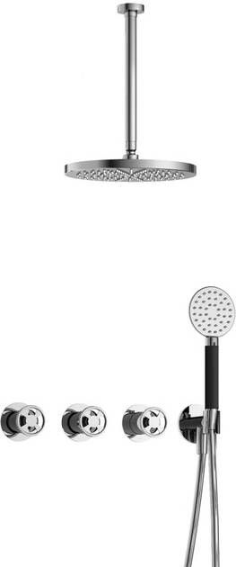 Hotbath Cobber @work complete thermostatische douche inbouwset met 2 stopkranen en ronde handdouche plafondbuis 30 cm en m106 chroom