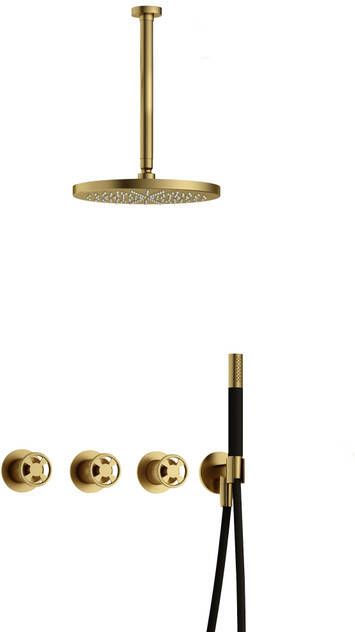 Hotbath Cobber IBSW70 Regendoucheset inbouw 30cm plafondarm 30cm ronde hoofddouche staafhanddouche Geborsteld messing PVD IBSW70BBP35