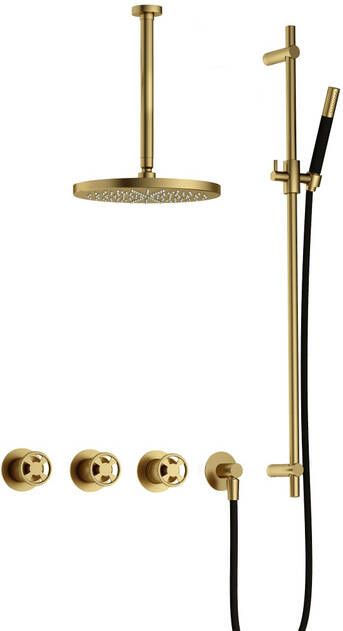 Hotbath Cobber IBSW70 Regendoucheset inbouw 30cm plafondarm 30cm ronde hoofddouche staafhanddouche glijstang Geborsteld messing PVD IBSW70BBP357