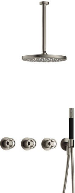Hotbath Cobber IBSW70 Regendoucheset inbouw 30cm plafondarm 30cm ronde hoofddouche staafhanddouche Geborsteld nikkel IBSW70GN35