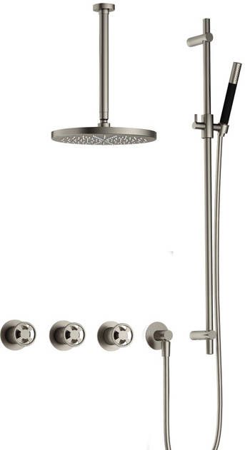 Hotbath Cobber IBSW70 Regendoucheset inbouw 30cm plafondarm 30cm ronde hoofddouche staafhanddouche glijstang Geborsteld nikkel IBSW70GN357