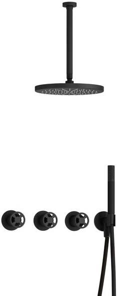 Hotbath Cobber IBSW70 Regendoucheset inbouw 30cm plafondarm 30cm ronde hoofddouche staafhanddouche mat zwart IBSW70BL35