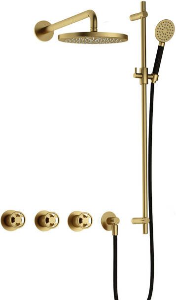 Hotbath Cobber IBSW70 Regendoucheset inbouw 38.5cm wandarm 20cm ronde hoofddouche 3 standen handdouche glijstang Geborsteld messing PVD IBSW70BBP17