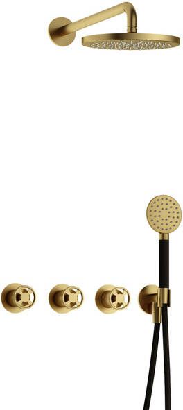 Hotbath Cobber IBSW70 Regendoucheset inbouw 38.5cm wandarm 20cm ronde hoofddouche 3 standen handdouche Geborsteld messing PVD IBSW70BBP1