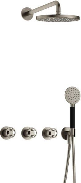 Hotbath Cobber IBSW70 Regendoucheset inbouw 38.5cm wandarm 20cm ronde hoofddouche 3 standen handdouche Geborsteld nikkel IBSW70GN1