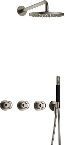 Hotbath Cobber IBSW70 Regendoucheset inbouw 38.5cm wandarm 20cm ronde hoofddouche staafhanddouche Geborsteld nikkel IBSW70GN