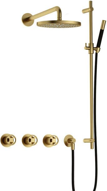 Hotbath Cobber IBSW70 Regendoucheset inbouw 38.5cm wandarm 20cm ronde hoofddouche staafhanddouche glijstang Geborsteld messing PVD IBSW70BBP7