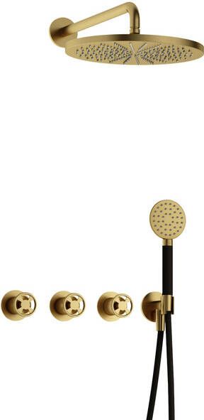 Hotbath Cobber IBSW70 Regendoucheset inbouw 38.5cm wandarm 30cm ronde hoofddouche 3 standen handdouche Geborsteld messing PVD IBSW70BBP15