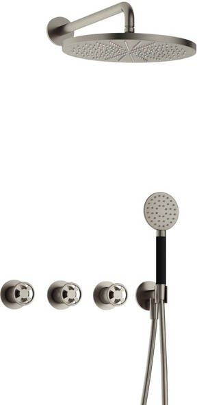 Hotbath Cobber IBSW70 Regendoucheset inbouw 38.5cm wandarm 30cm ronde hoofddouche 3 standen handdouche Geborsteld nikkel IBSW70GN15