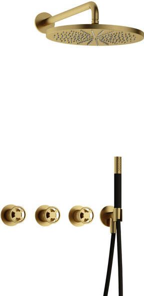 Hotbath Cobber IBSW70 Regendoucheset inbouw 38.5cm wandarm 30cm ronde hoofddouche staafhanddouche Geborsteld messing PVD IBSW70BBP5