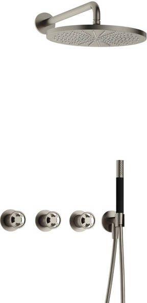 Hotbath Cobber IBSW70 Regendoucheset inbouw 38.5cm wandarm 30cm ronde hoofddouche staafhanddouche Geborsteld nikkel IBSW70GN5